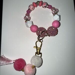 Pink Beaded keychain with Gold Clasp